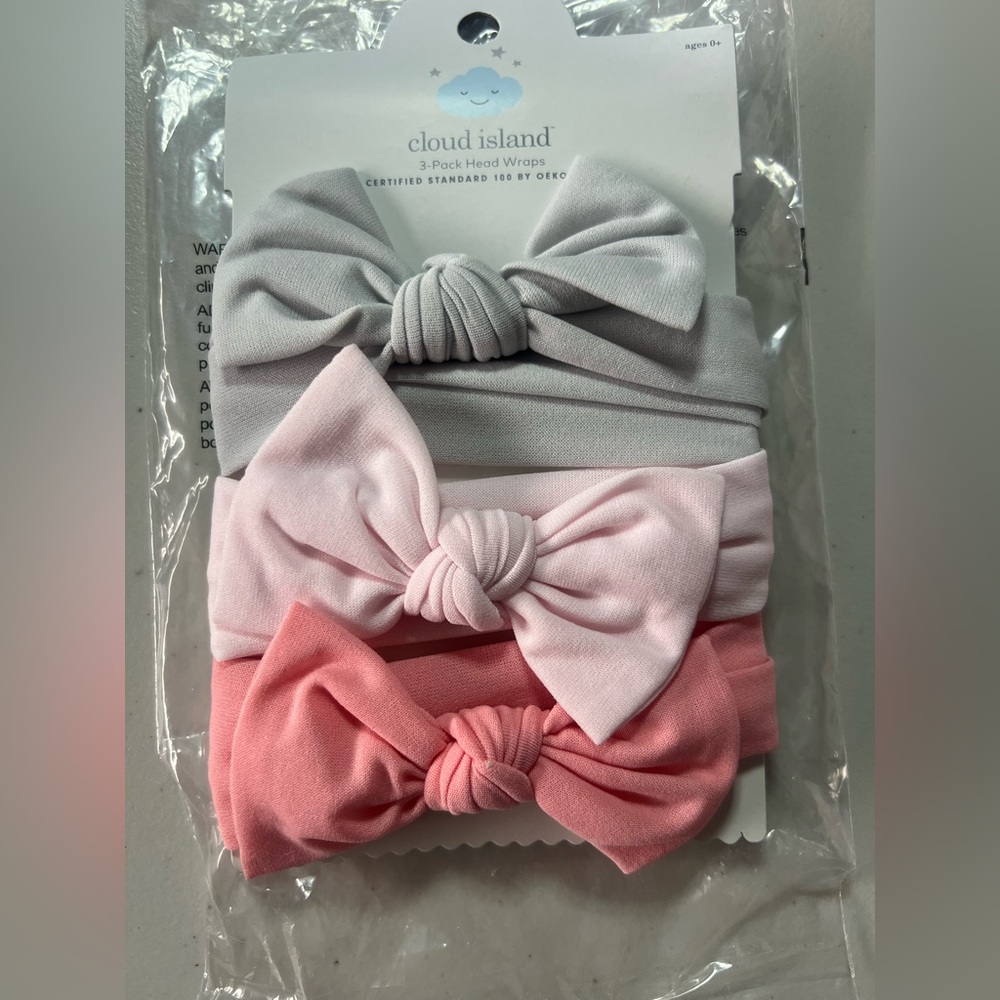 Cloud Island Pink and White Baby Headbands